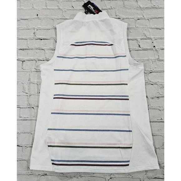 RLX Ralph Lauren Golf Tennis Sleeveless 1/2 Zip Polo Shirt Striped WOMENS SZ S - Picture 6 of 7